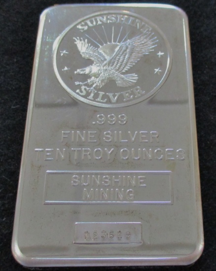 Sunshine Mint 10 Troy Oz. .999 Fine Silver Bar Bullion
