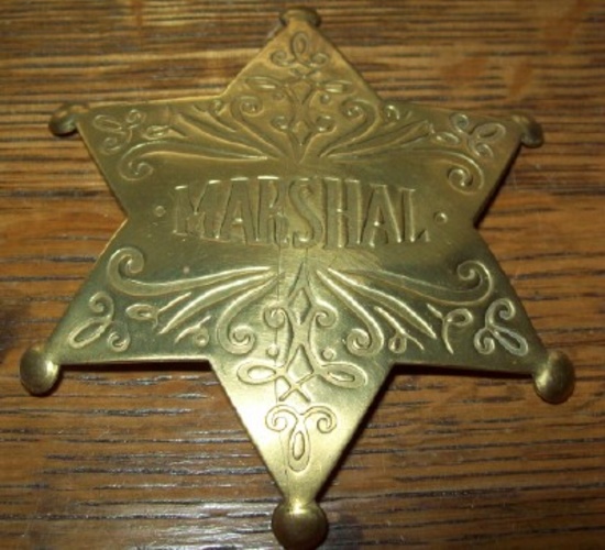 Old West Marshal Lawman Star Brass Badge