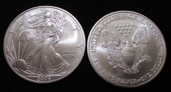 2004 American Silver Eagle 1 troy oz. .999 Fine Silver Dollar BU Coin