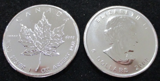 2009 Canada Maple Leaf 1 Troy Oz. .9999 Fine Silver $5 Coin BU Uncirculated