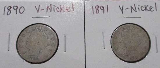 1890 and 1891 Liberty Head V-Nickel Coins