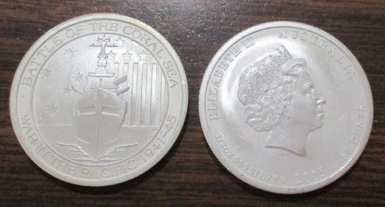 Lot of 2 2015 Australia 1/2 Oz. .999 Fine Silver Coins Battle of the Coral Sea