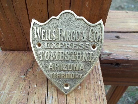 Brass Wells Fargo & Co Tombstone Arizona Plaque Sign Arizona Territory Wells Fargo Express Shield