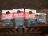 3 Bags Of Coca Cola Coke Marbles & 1 Bag Alox Agates Air Force Marbles Bottle Hangers