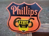 Porcelain Phillips 66 Ethyl Gasoline Corporation New York USA Gas Station Sign Pump Plate Trademark