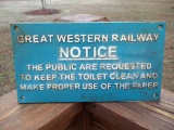 Cast Iron Great Western Railway Sign Plaque Notice The Public Are To Keep Toilet Clean Sign