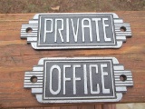 2 Cast Iron Signs Office And Private For Hanging On Door Or Wall