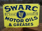 Porcelain Enamel Swarc Motor Oils & Greases Harp Brand Sign