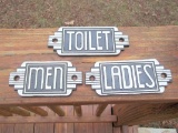 3 Art Deco Style Signs Cast Iron Decor Toilet Men Ladies Plaques Door And Wall Hanging