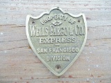 Solid Brass Property Of Wells Fargo & Co Express San Francisco Division Shield Plaque Sign