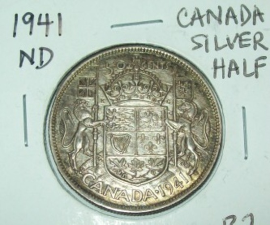 1941 ND Canada Silver Half Dollar Foreign Coin Nice