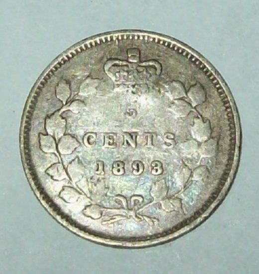 1893 Canada 5 Cent Silver Foreign Coin