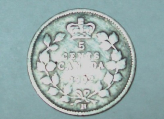 1902-H Canada 5 Cent Silver Foreign Coin
