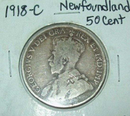 1918-C Newfoundland Canada Silver Half Dollar Foreign Coin