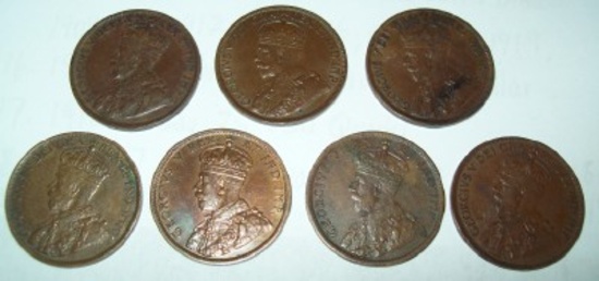 Lot of 7 Canada Large Cents 2-1911, 1912 1916 1918 1920