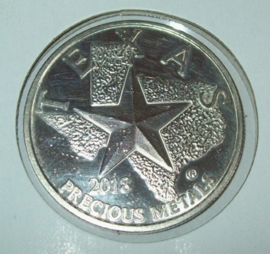 2013 Texas Precious Metals 1 Troy Oz. .999 Fine Silver Round