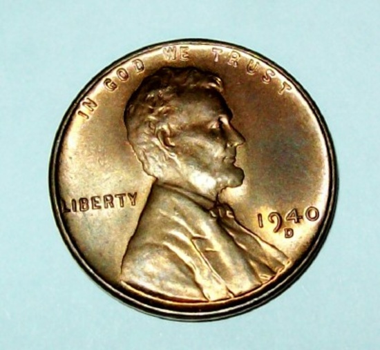 1940-D BU Uncirculated Lincoln Cent Coin
