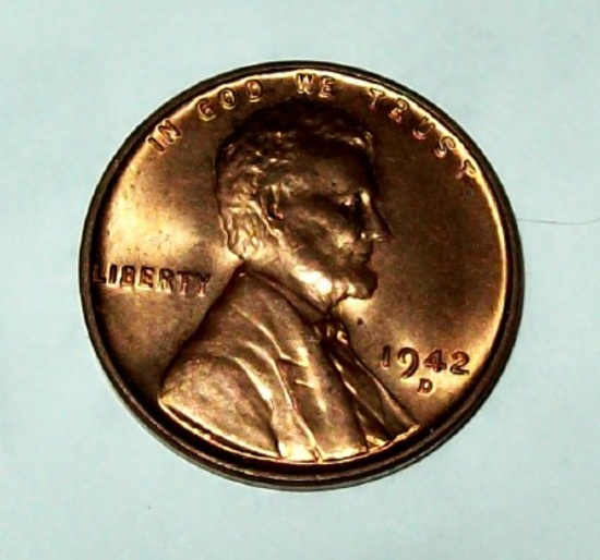 1942-D BU Uncirculated Lincoln Cent Coin