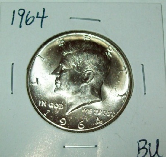 1964 BU Uncirculated Kennedy Silver Half Dollar Coin