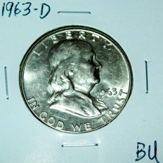 1963-D Franklin Silver Half Dollar BU Uncirculated  Coin