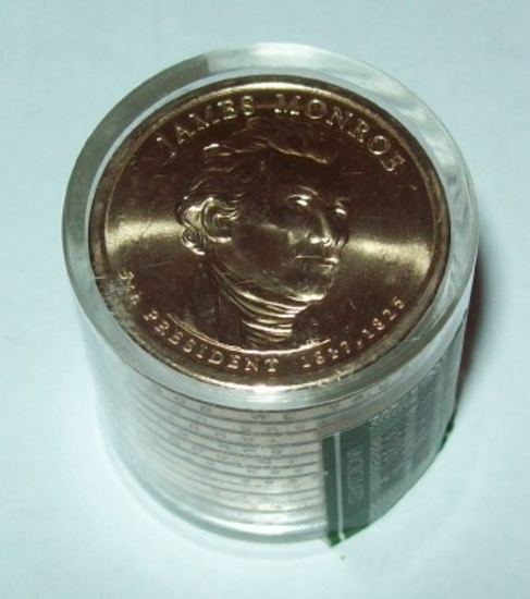 Roll of 12 BU Uncirculated 2008 James Monroe Presidential Dollars Danbury Mint sealed roll