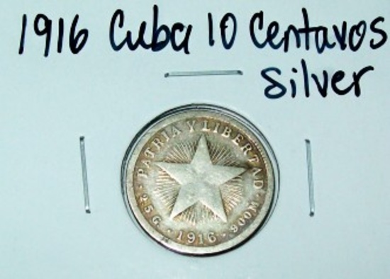 1916 Cuba 10 Centavos Silver Foreign Coin