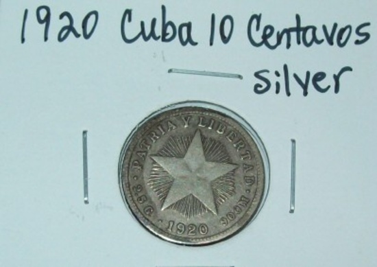 1920 Cuba 10 Centavos Silver Foreign Coin