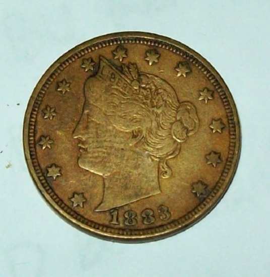 1883 No Cents Rackateer Liberty Head V-Nickel Gold Plated Coin