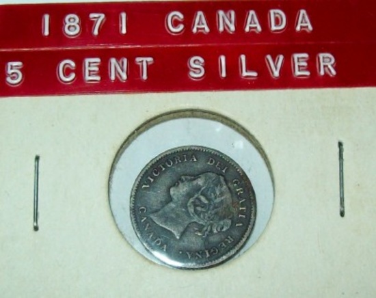 1871 Canada 5 Cent Silver Coin