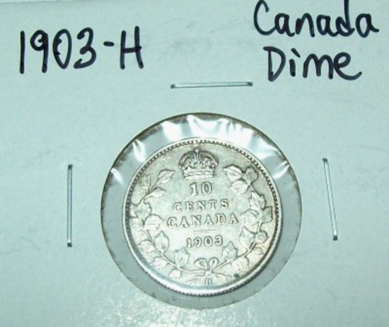 1903-H Canada 10 Cent Dime Silver Foreign Coin