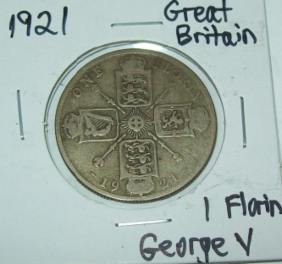 1921 Great Britain One Florin Foreign Coin George V