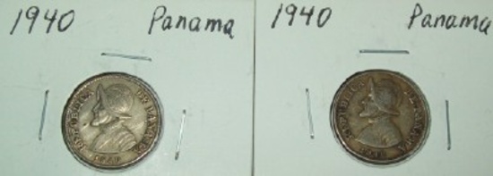 Lot of 2 1940 Panama 2 1/2 Centesimo Silver Balboa