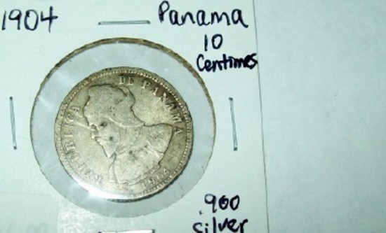 1904 Panama 10 Centimes Silver Foreign Coin