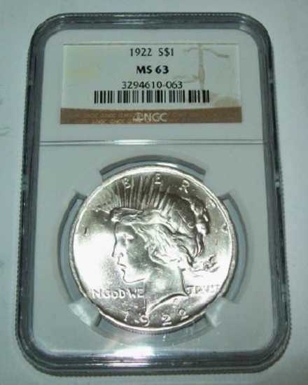 1922 NGC MS63 Peace Silver Dollar Certified & Slabbed coin