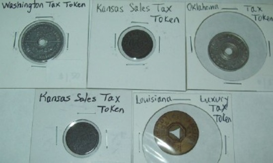 Lot of 5 Sales Tax Tokens