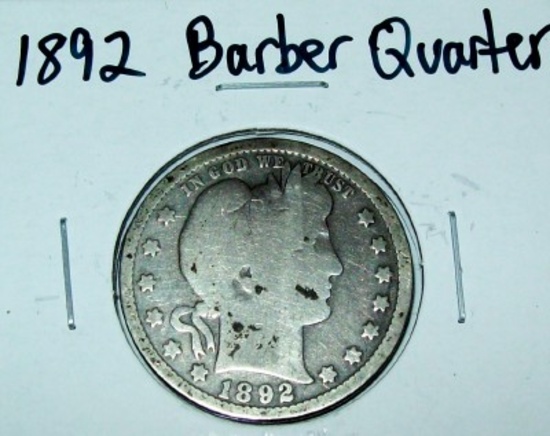 1892 Barber Quarter Silver Coin