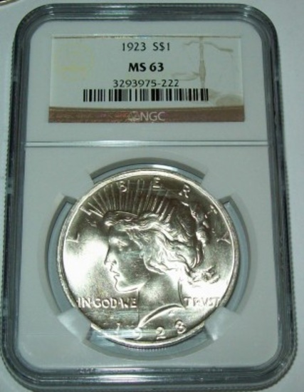 1923 NGC MS63 Peace Silver Dollar Certified & Slabbed coin
