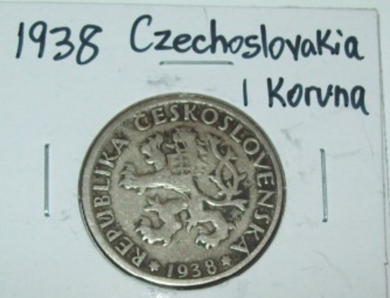1938 Czechoslovakia 1 Koruna Foreign Coin