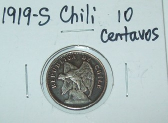 1919-S Chili 10 Centavos Higher Grade Foreign Coin Silver