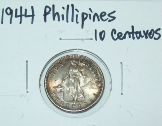 1944 Phillipines 10 Centavos Foreign Silver Coin