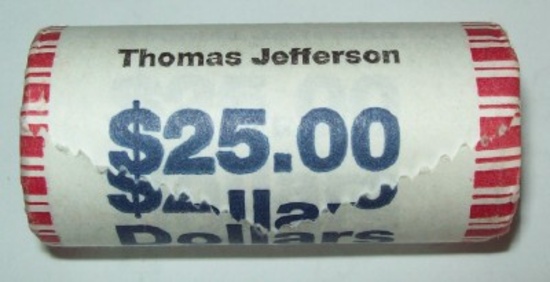 Roll of 25 2007 THOMAS JEFFERSON GOLDEN DOLLARS SEALED BANK ROLL 1ST SERIE
