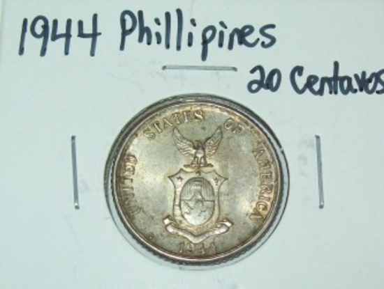 1944  Phillipines 20 Centavos Foreign Silver Coin