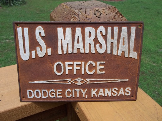 Heavy Cast Iron U.S. Marshal Office Dodge City Kansas Sign Plaque Wall Sign Old West