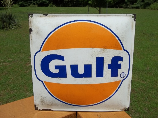 Porcelain Gulf Gas & Oil Pump Plate Sign Advertising Dealer Station Sign