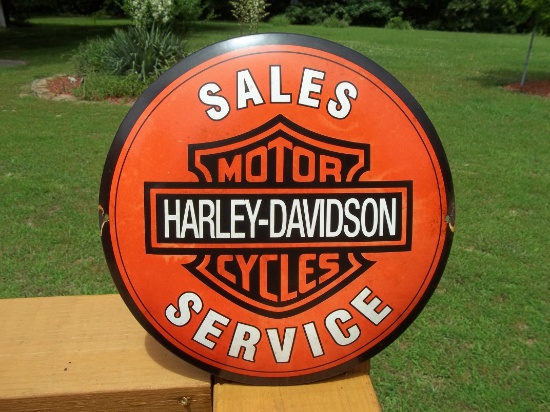 Round Porcelain Harley Davidson Motorcycles Sales Service Sign Dealer Sign