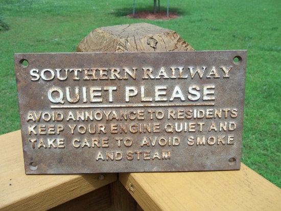 Old Cast Iron Southern Railway Quiet Please Sign Plaque Keep Engine Quiet And Avoid Smoke And Steam