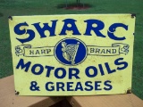 Porcelain Enamel Swarc Motor Oils & Greases Harp Brand Sign