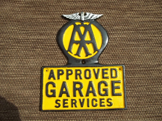 Super Large Heavy Cast Iron AA Approved Garage Services Sign Automobile Association Plaque