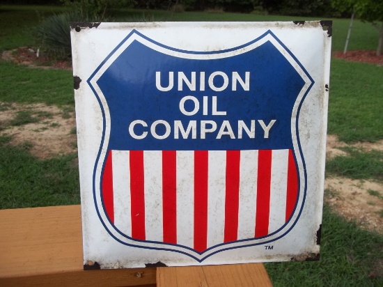 Porcelain Union Oil Company Gasoline Pump Plate Sign Gas Station Dealer Sign