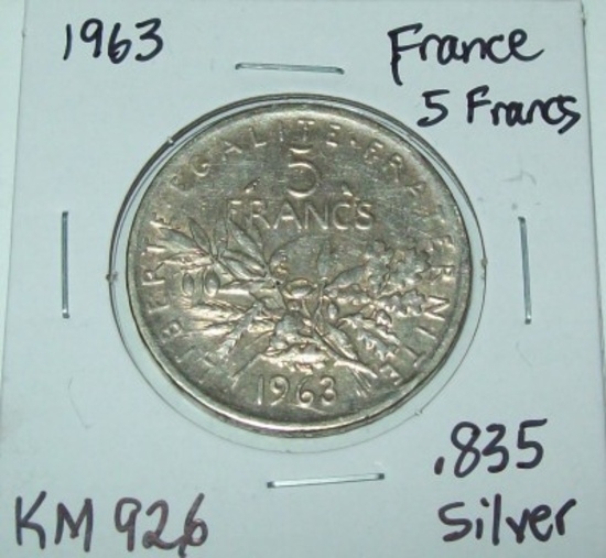 1963 France 5 Francs .835 Silver Foreign Coin